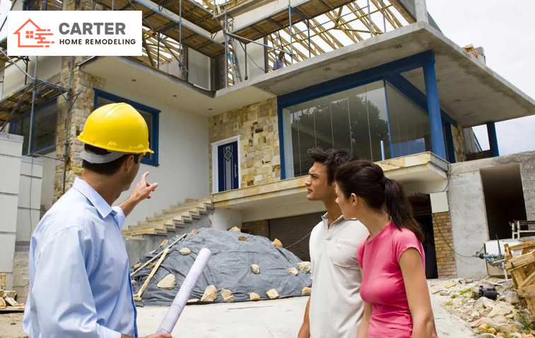 Homeowner consulting with engineer for discussing home remodeling plans